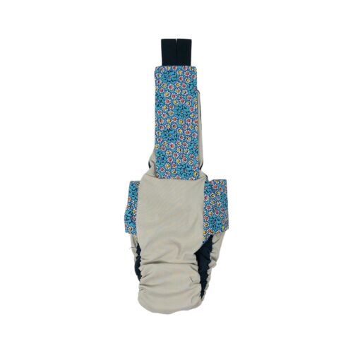 light blue daisy flower on frosty cream cat diaper overall - back light blue daisy flower on frosty cream cat diaper overall - back