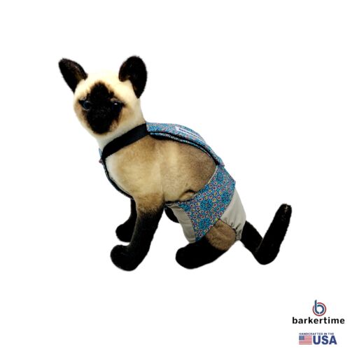 light blue daisy flower on frosty cream cat diaper overall - model 1 light blue daisy flower on frosty cream cat diaper overall - model 1