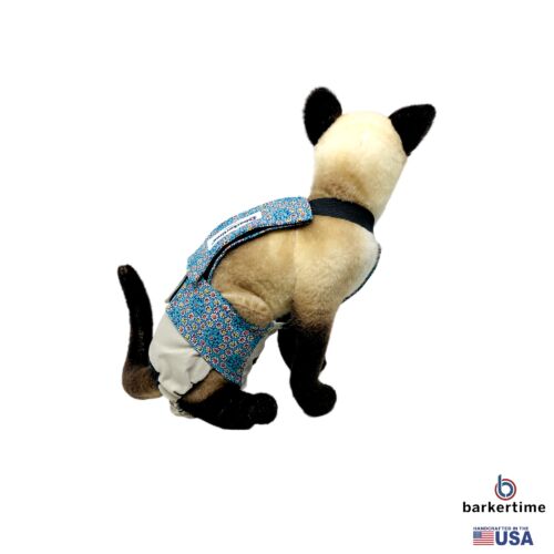 light blue daisy flower on frosty cream cat diaper overall - model 3 light blue daisy flower on frosty cream cat diaper overall - model 3