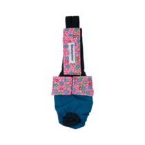 Pink Cosmos Flowers on Turquoise    Cat Diaper Overall