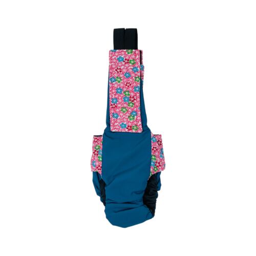 pink cosmos flowers on turquoise cat diaper overall - back pink cosmos flowers on turquoise cat diaper overall - back