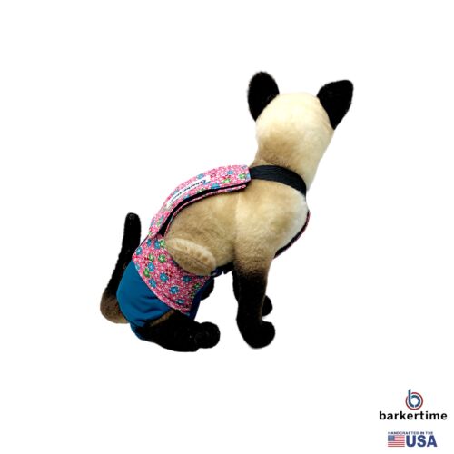 pink cosmos flowers on turquoise cat diaper overall - model 3 pink cosmos flowers on turquoise cat diaper overall - model 3