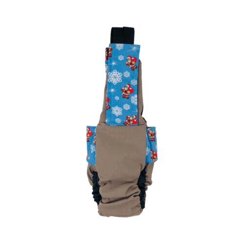 santa claus snowflakes on brown cat diaper overall - back santa claus snowflakes on brown cat diaper overall - back