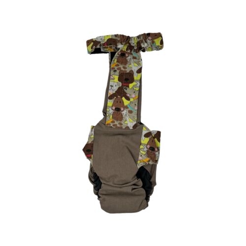 doggie with bones on brown diaper overall- back doggie with bones on brown diaper overall- back