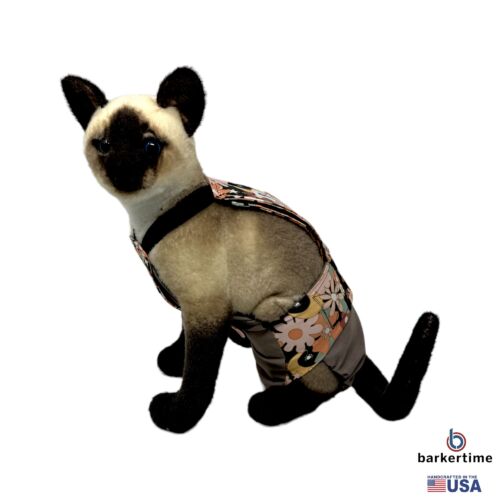 imaginary flowers on beige cat diaper overall - model 1 imaginary flowers on beige cat diaper overall - model 1