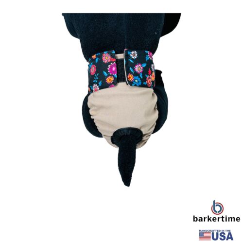 Black Spring Flower Bloom on Beige Dog Diaper - model 2 Black Spring Flower Bloom on Beige Dog Diaper - model 2