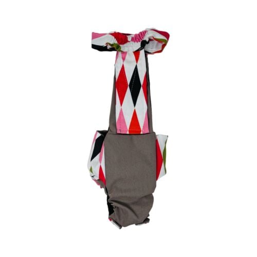 fancy harlequin on frosty cream snappy diaper overall - back fancy harlequin on frosty cream snappy diaper overall - back