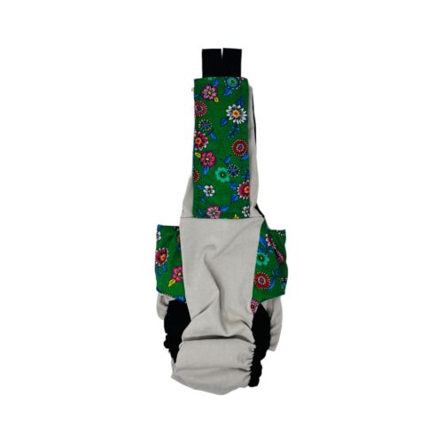green spring flower on frosty cream cat diaper overall - back green spring flower on frosty cream cat diaper overall - back