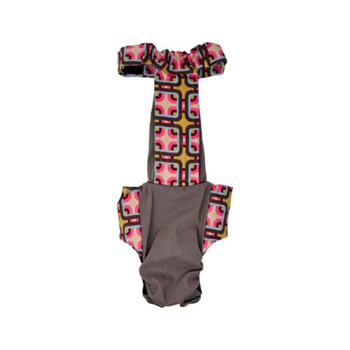 mid century pop on brown snappy diaper overall - back mid century pop on brown snappy diaper overall - back