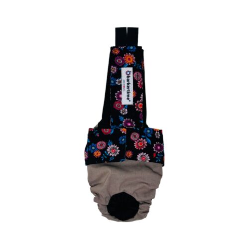 spring flower bloom on brown cat diaper overall