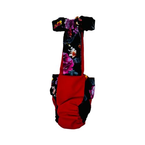 midnight blossom gala on red diaper overall - back midnight blossom gala on red diaper overall - back