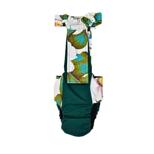 Ivory Botanica on Green diaper overall - back Ivory Botanica on Green diaper overall - back