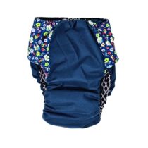 blue cosmos on navy diaper – back