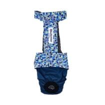 Blue Cosmos on Navy Dog Diaper Overall