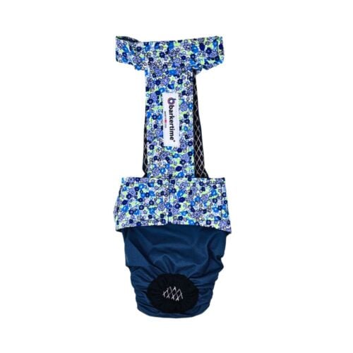 blue cosmos on navy diaper overall