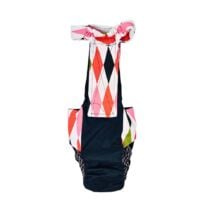 fancy harlequin on black diaper overall – back